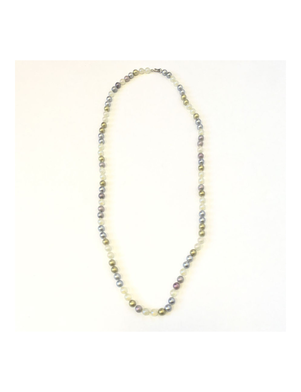 Sautoir CHANEL perles nacrées grises, mauve et beige