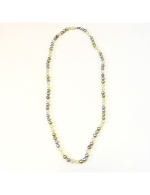 Sautoir CHANEL perles nacrées grises, mauve et beige