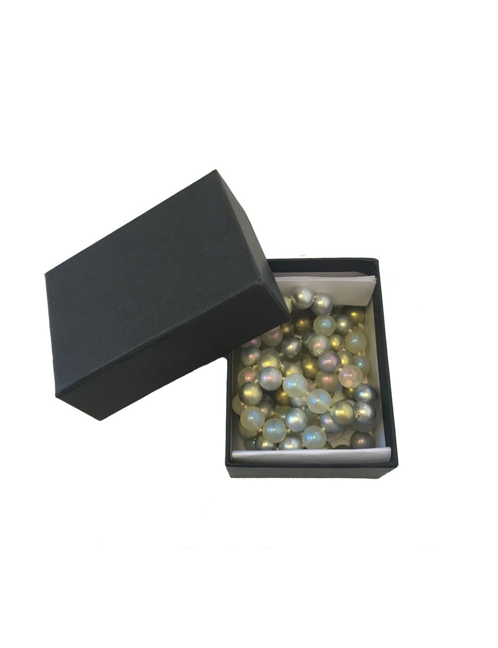 Sautoir CHANEL perles nacrées grises, mauve et beige