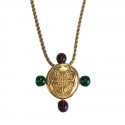 Necklace CHANEL Vintage 80 ' in gold metal and green and Burgundy resin