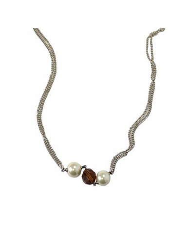 MARGUERITE de VALOIS silver chain necklace with pearly beads and faceted beads