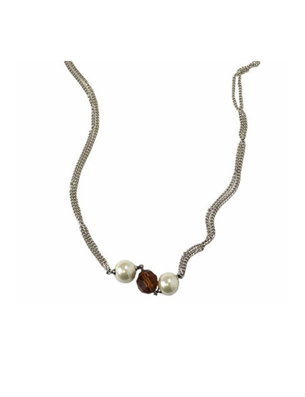 MARGUERITE de VALOIS silver chain necklace with pearly beads and faceted beads