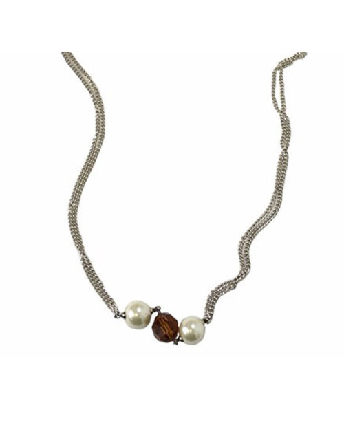 MARGUERITE de VALOIS silver chain necklace with pearly beads and faceted beads