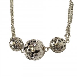 Sautoir MARGUERITE DE VALOIS « Sphère » en métal argenté