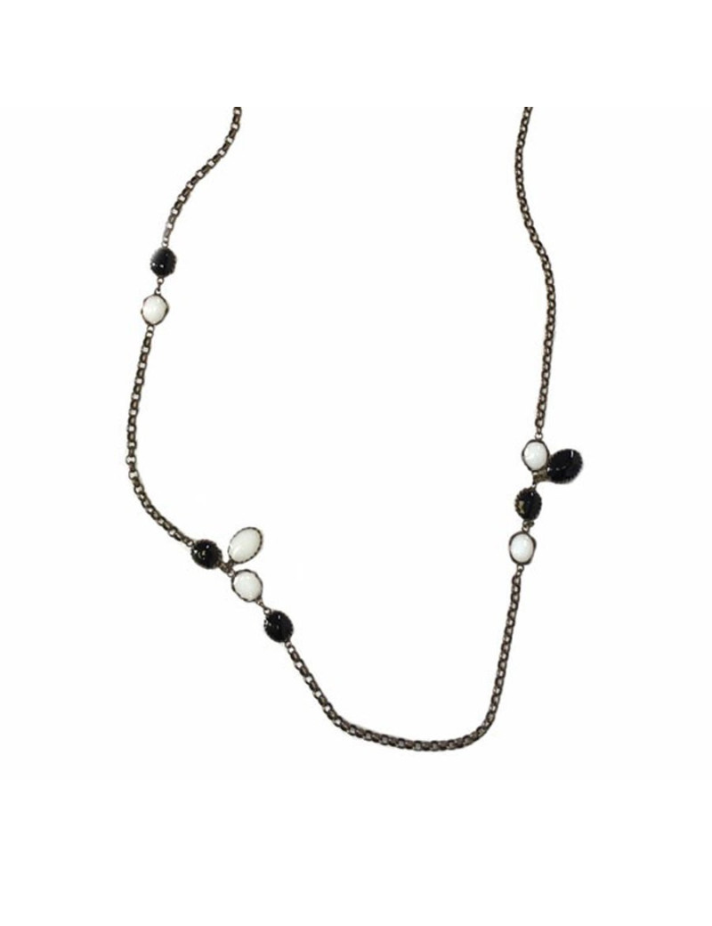 Necklace MARGUERITE of VALOIS gold chain and black and white glass paste