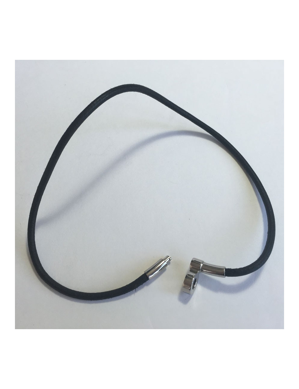 HERMES black leather link and padlock silver necklace