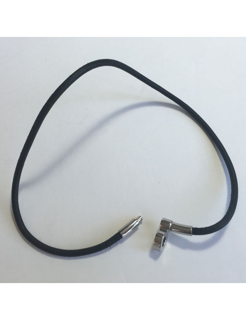 Collier HERMES lien en cuir noir et cadenas en argent