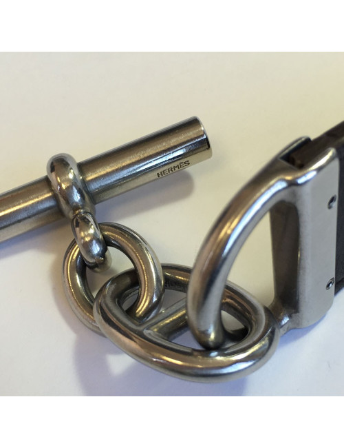 Ceinture HERMES en cuir lisse chocolat et fermoir en T argenté