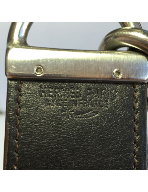 Ceinture HERMES en cuir lisse chocolat et fermoir en T argenté