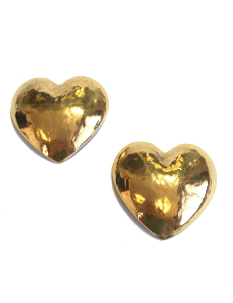 Boucles d'oreille clips YSL SAINT LAURENT coeur doré vintage