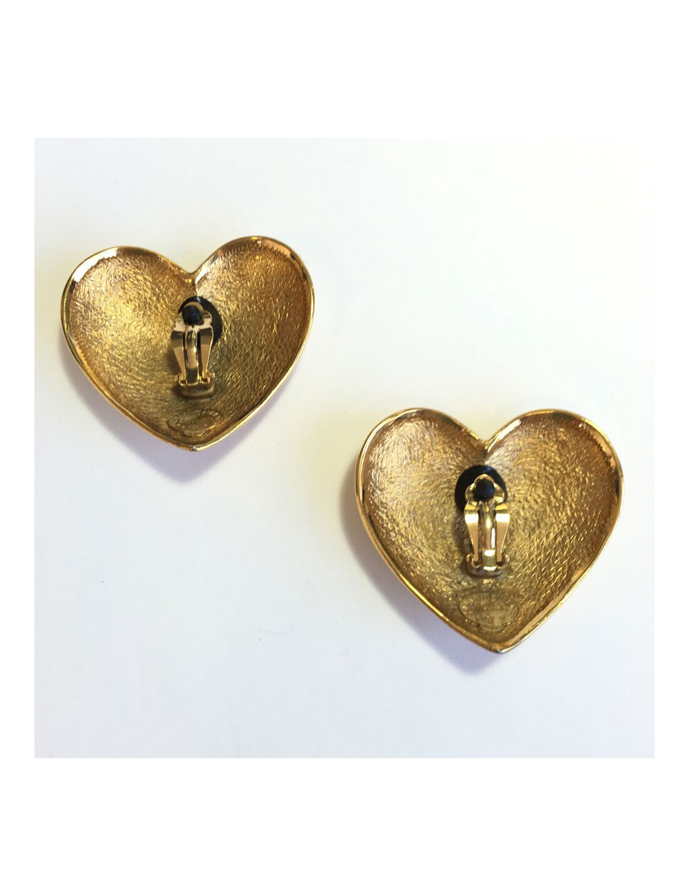 Boucles d'oreille clips YSL SAINT LAURENT coeur doré vintage