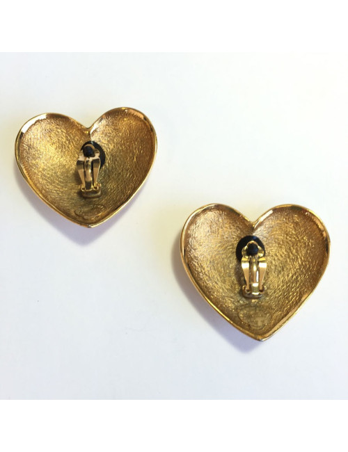 Boucles d'oreille clips YSL SAINT LAURENT coeur doré vintage
