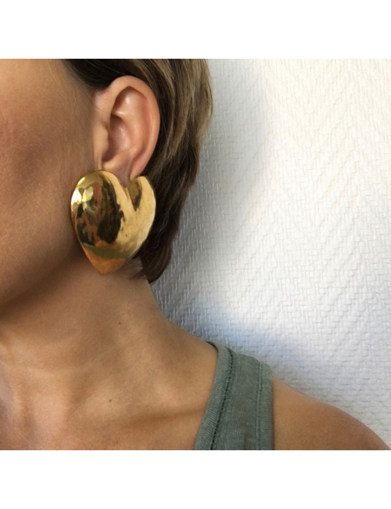 Boucles d'oreille clips YSL SAINT LAURENT coeur doré vintage