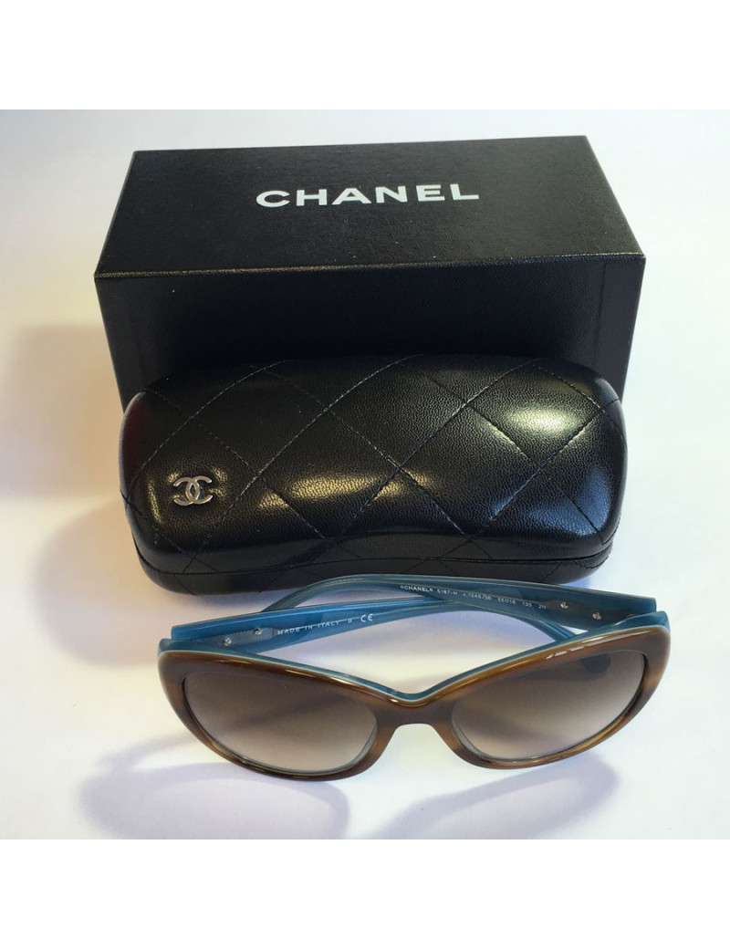 Lunettes de soleil CHANEL en plexi bicolore marron et bleu