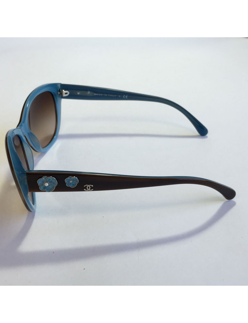 Lunettes de soleil CHANEL en plexi bicolore marron et bleu