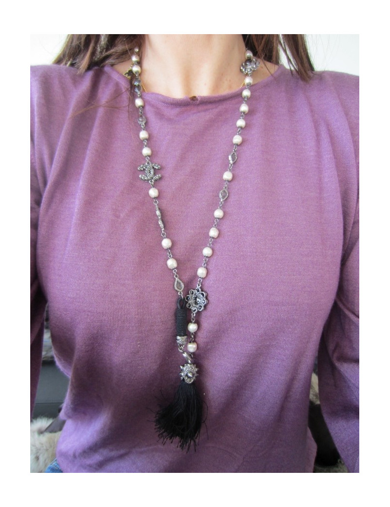 Sautoir long noir Pompon CHANEL
