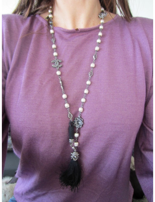 Sautoir long noir Pompon CHANEL