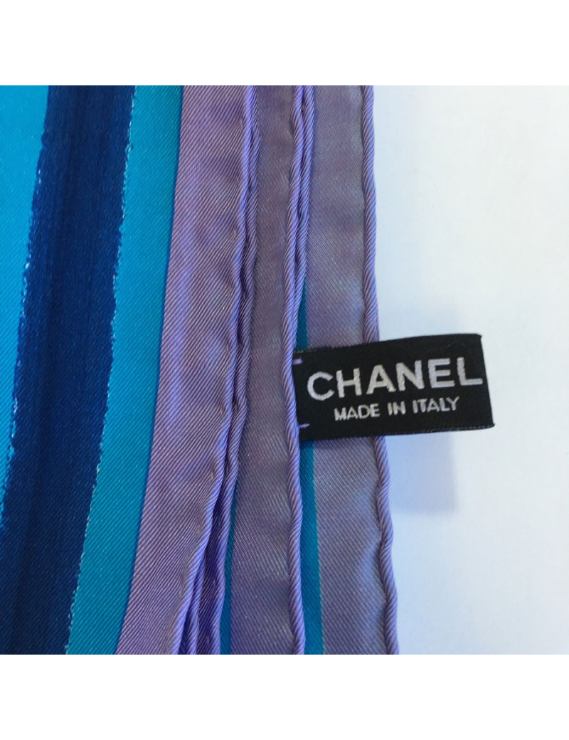xxx Foulard CHANEL "Cote d'azur" en soie bleue