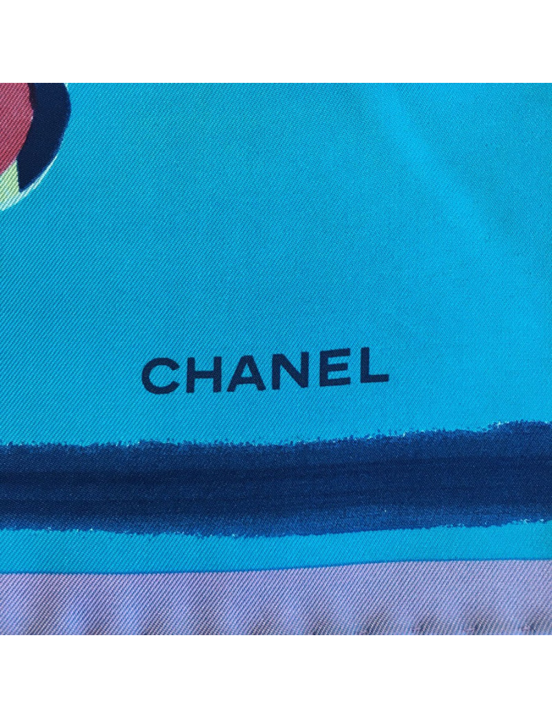 xxx Foulard CHANEL "Cote d'azur" en soie bleue