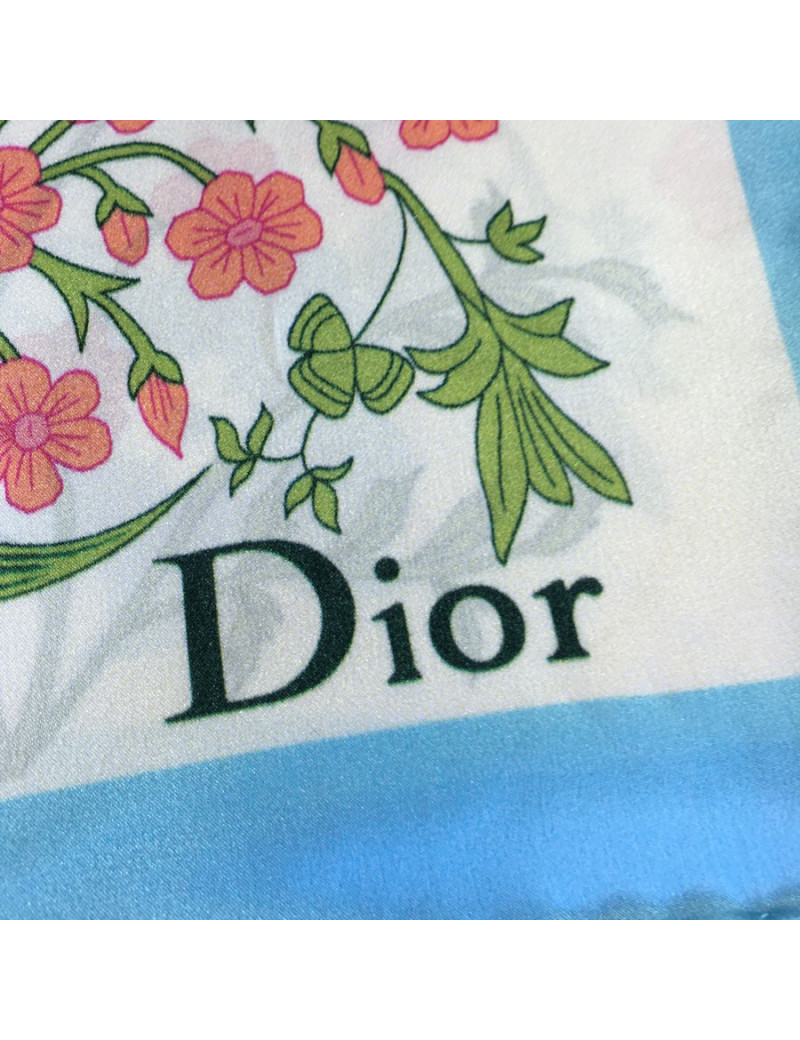 Foulard DIOR en soie bleu et ivoire