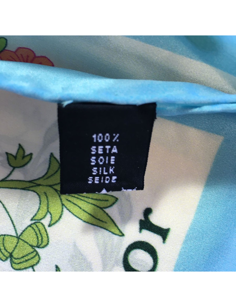 Foulard DIOR en soie bleu et ivoire