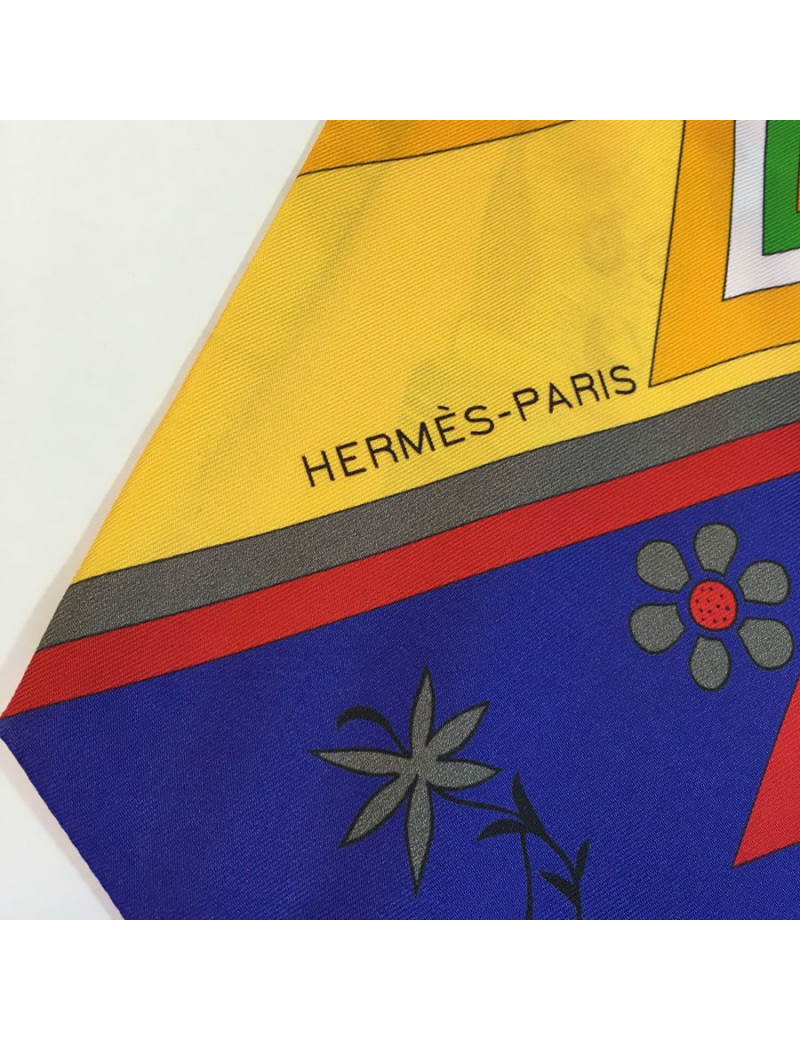 HERMES twilly in orange, yellow and red silk Maxi