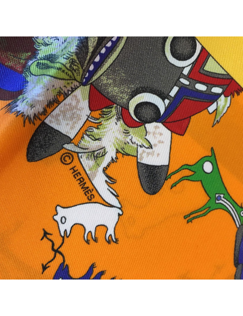 HERMES twilly in orange, yellow and red silk Maxi