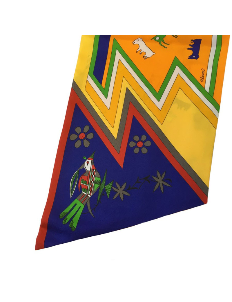 HERMES twilly in orange, yellow and red silk Maxi