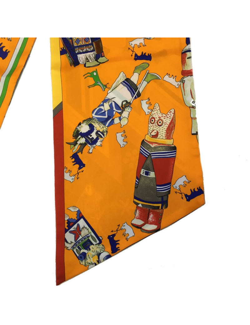 HERMES twilly in orange, yellow and red silk Maxi