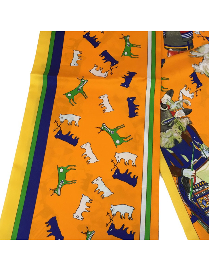 HERMES twilly in orange, yellow and red silk Maxi