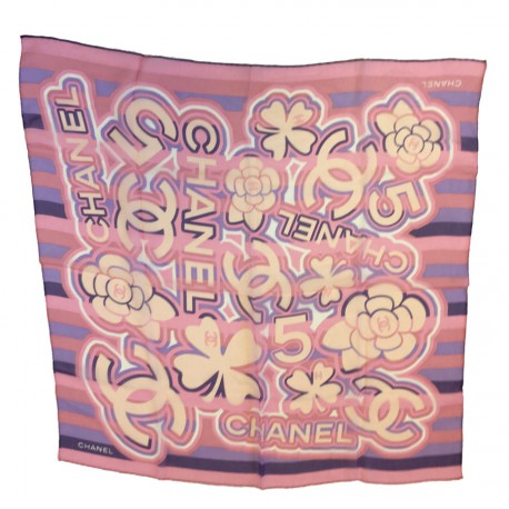 CHANEL silk scarf pink