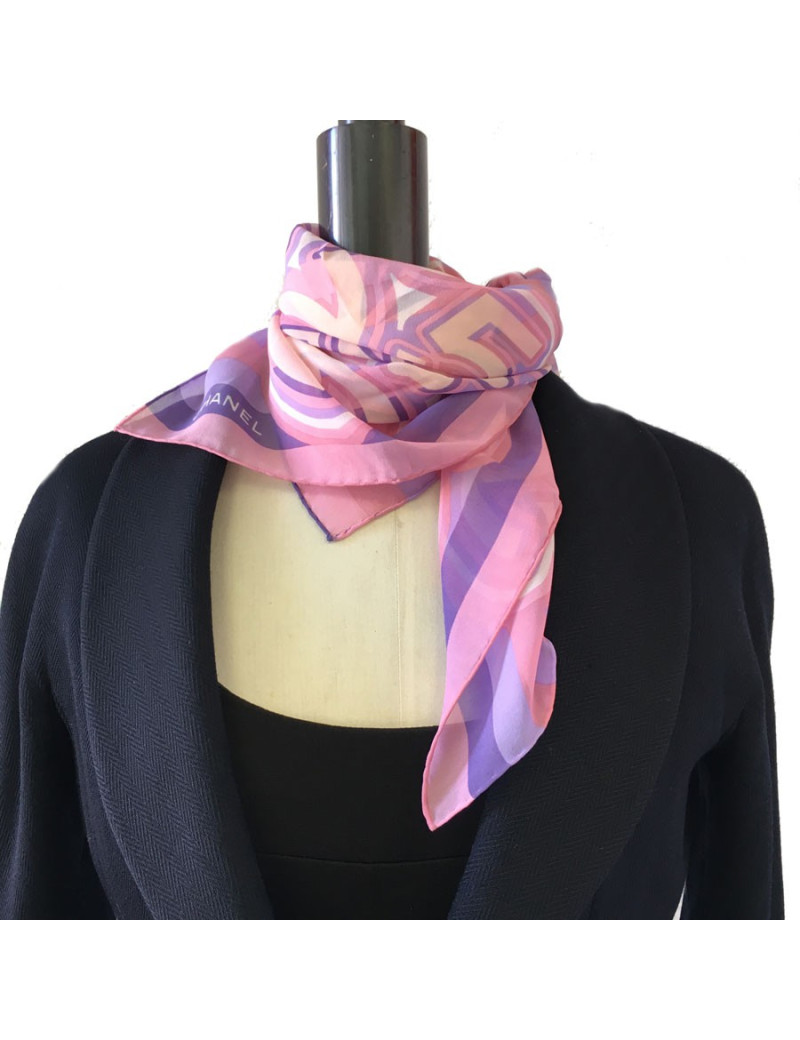 CHANEL silk scarf pink