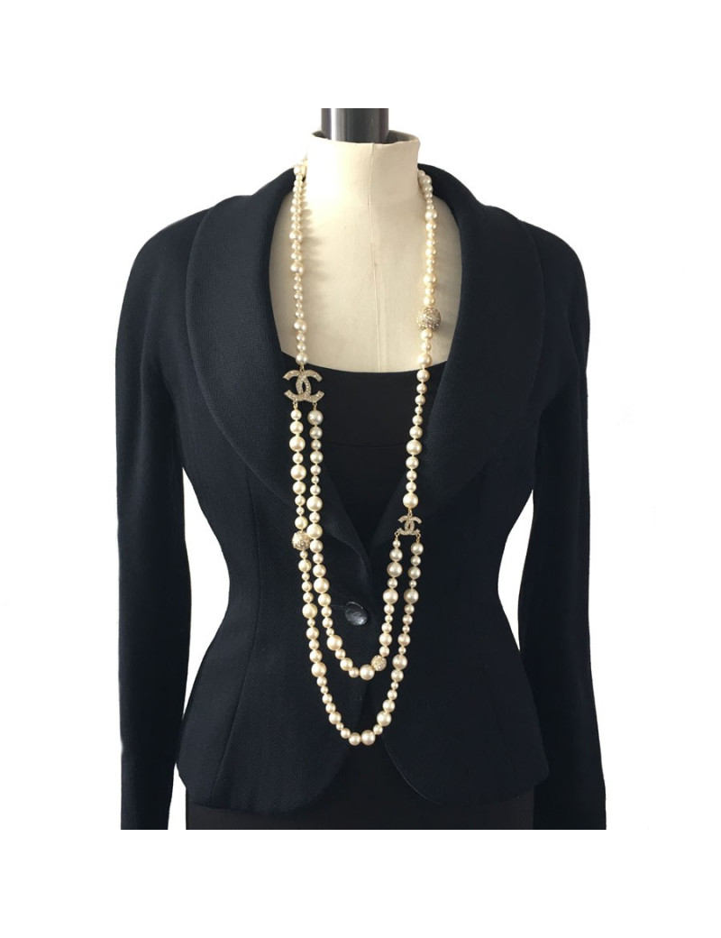 Sautoir CHANEL double en perles et strass
