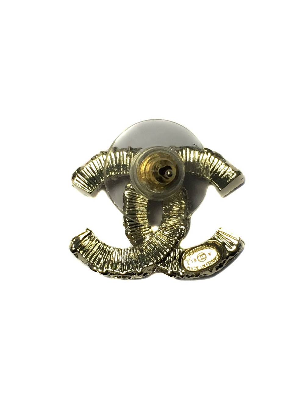 Earrings CHANEL CC black enamel nails and metal serrated pale gold