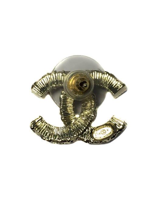 Earrings CHANEL CC black enamel nails and metal serrated pale gold