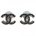 Earrings CHANEL CC black enamel nails and metal serrated pale gold