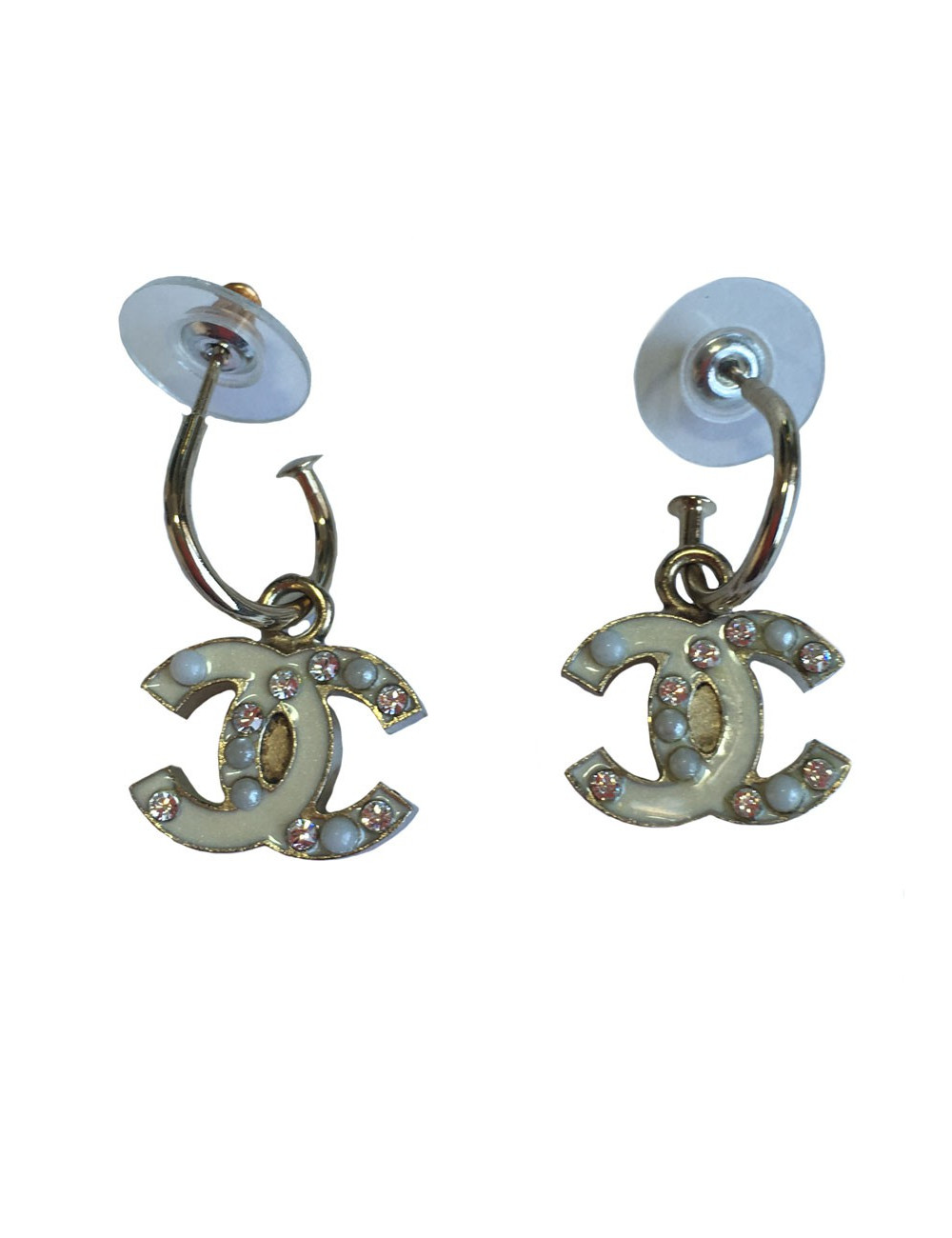 Clous d'oreilles CC émaillé blanc CHANEL