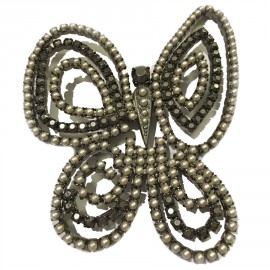 Large pin DIOR Butterfly in ruthenium and Pearly grey pearls