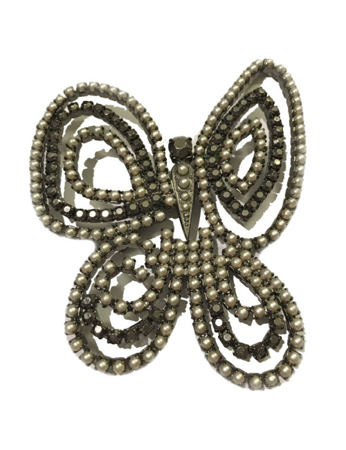 Grande broche DIOR papillon en ruthénium et perles nacrées grises