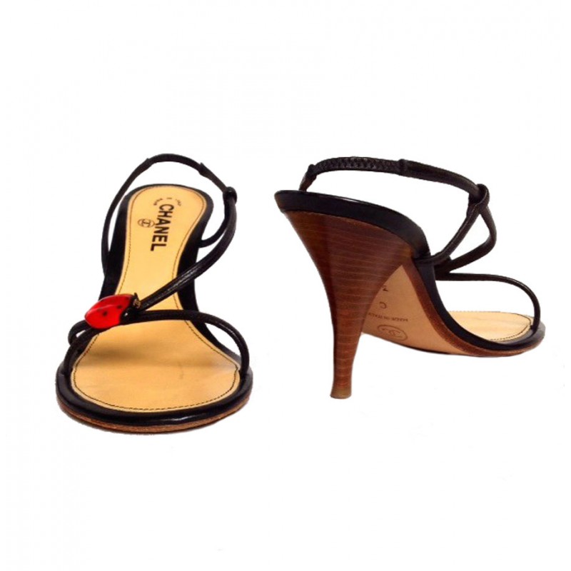 High Sandals CHANEL  in leather and Ladybug - VALOIS VINTAGE PARIS
