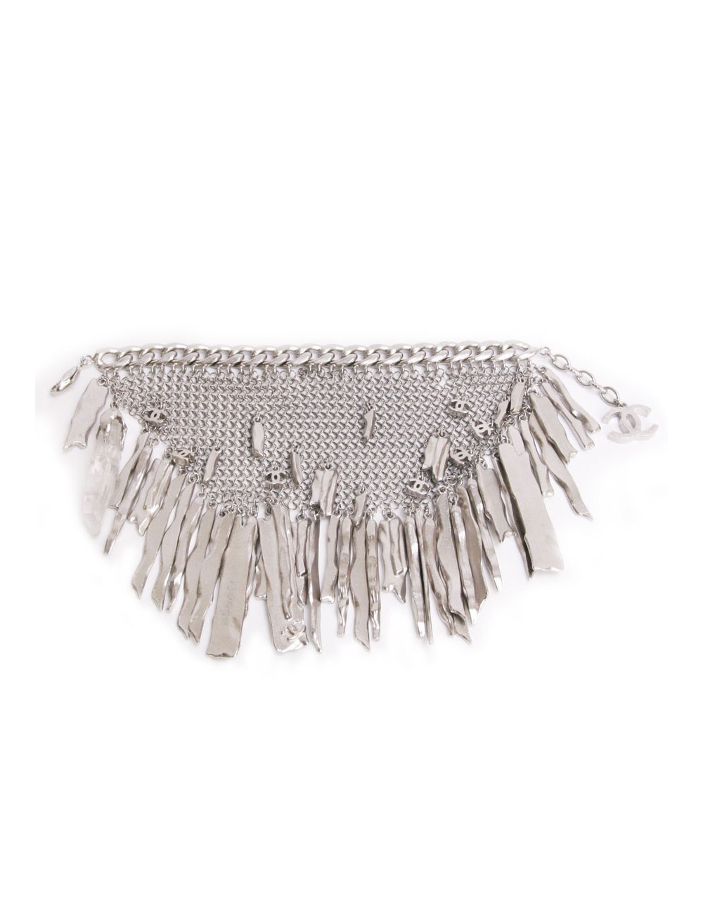Chainmail mesh CHANEL silver metal and rock crystal bracelet