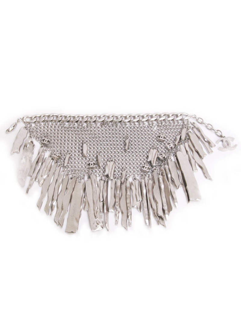 Chainmail mesh CHANEL silver metal and rock crystal bracelet