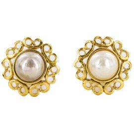 Clips YVES SAINT LAURENT YSL Pearl mother of Pearl and gold earrings