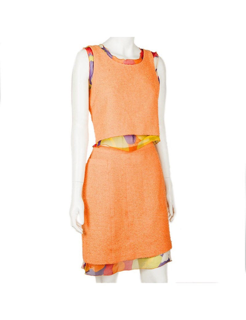 Ensemble CHANEL T 38 top et jupe corail