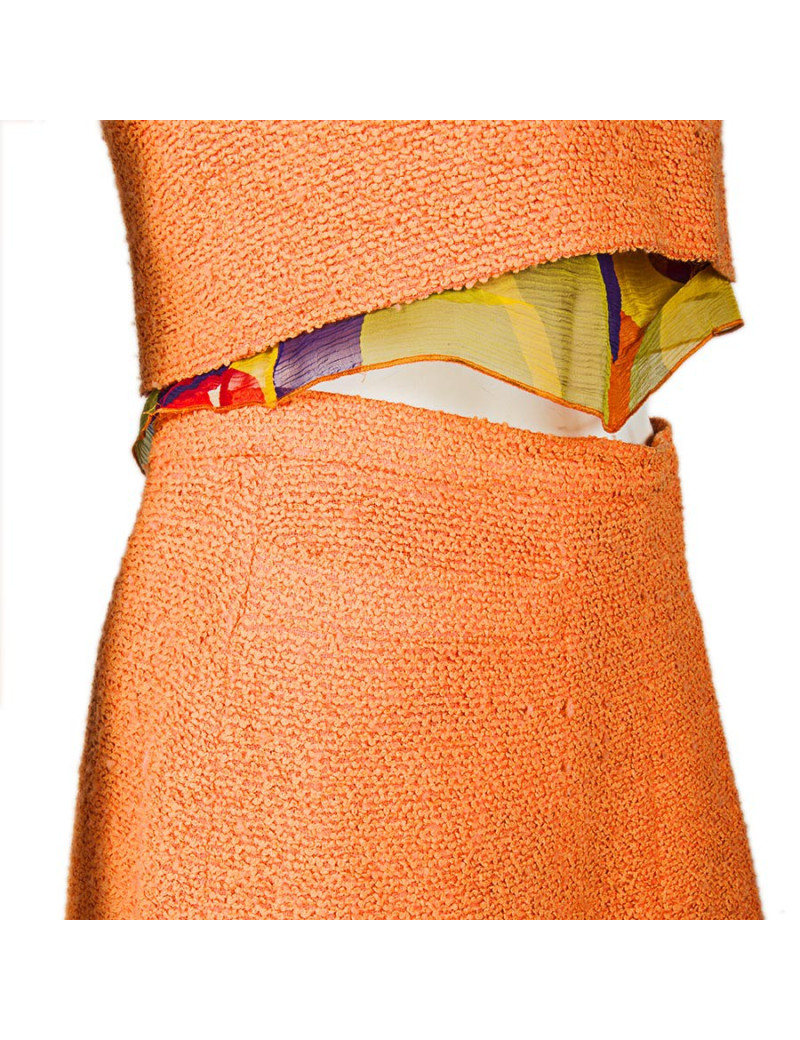 Ensemble CHANEL T 38 top et jupe corail