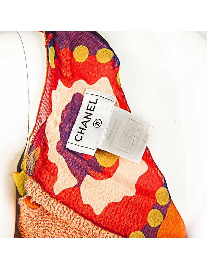 Ensemble CHANEL T 38 top et jupe corail