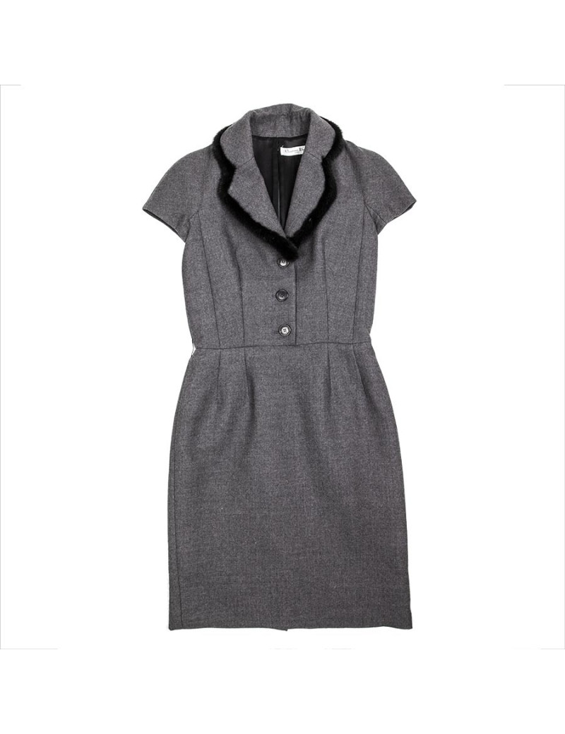  CHRISTIAN DIOR sheath dress in gray wool size 36EU