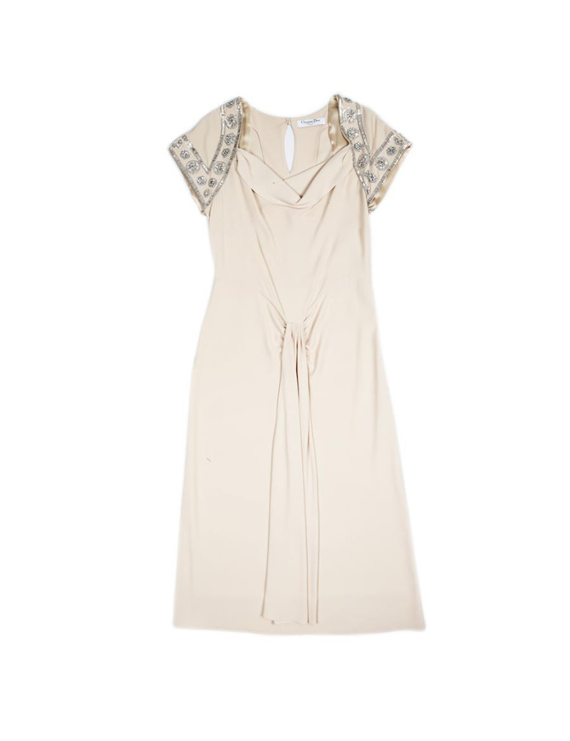 CHRISTIAN DIOR Cocktail Dress in Beige Silk Crepe Size 36FR