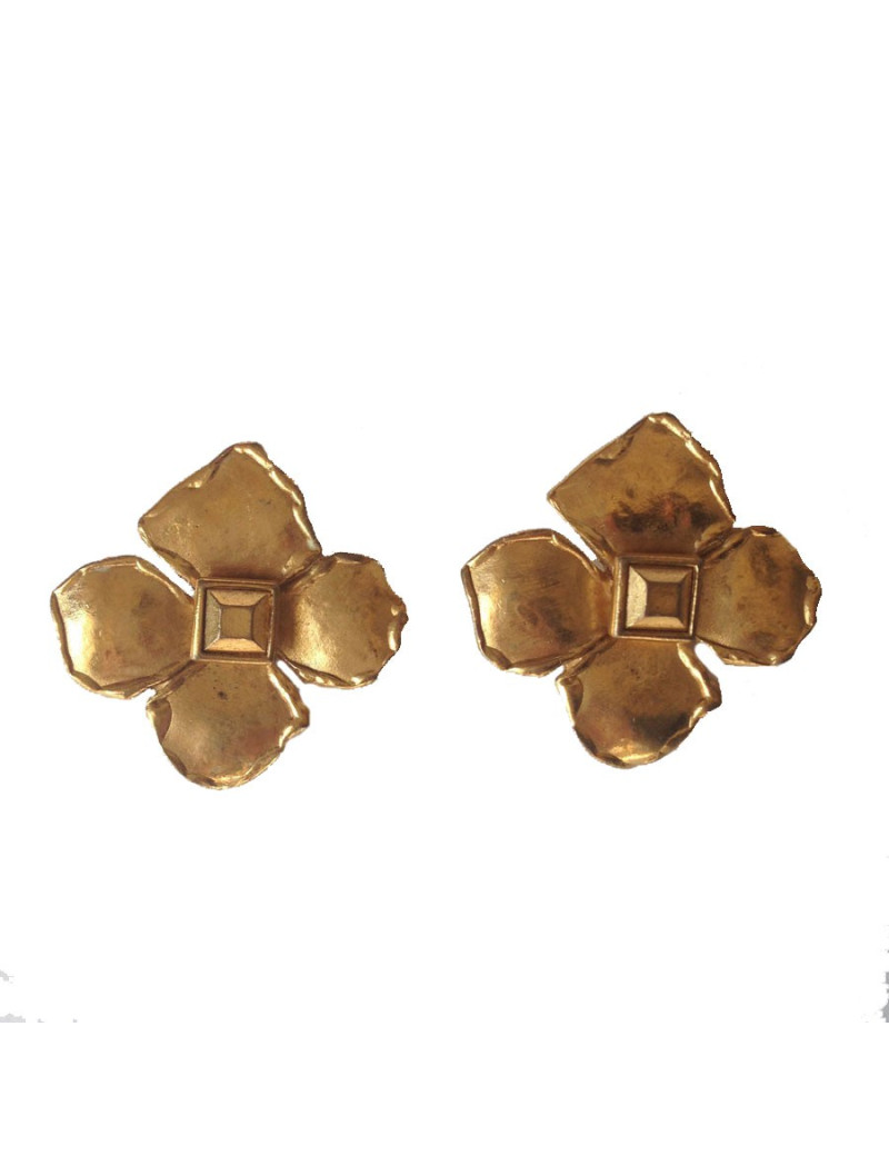 Clips d'oreille YVES SAINT LAURENT trèfle à 4 feuilles doré 