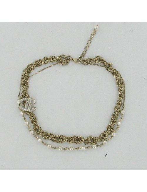 Collier CC strass et perles CHANEL